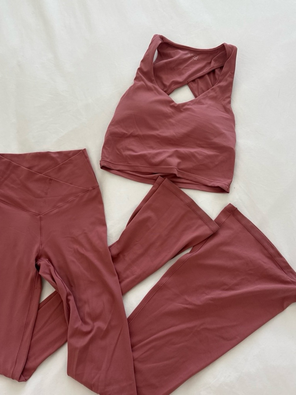 aerie Dusty Rose Flare Leggings and Racerback Sports Bra Set